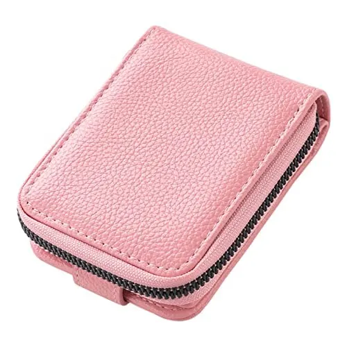 Urbane Home Card Holder Wallet For Men Women|Debit Credit Card Holder|Wallet For Id, Visiting Card, Buisness Card|RFID Protected|Button & Zipper Closure Wallet|Pink