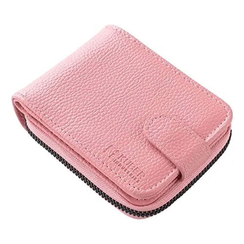 Urbane Home Card Holder Wallet For Men Women|Debit Credit Card Holder|Wallet For Id, Visiting Card, Buisness Card|RFID Protected|Button & Zipper Closure Wallet|Pink