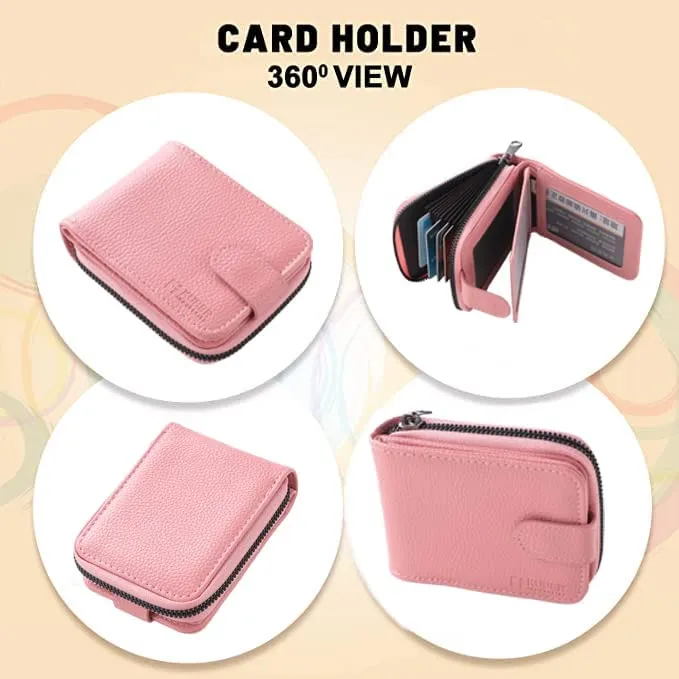 Urbane Home Card Holder Wallet For Men Women|Debit Credit Card Holder|Wallet For Id, Visiting Card, Buisness Card|RFID Protected|Button & Zipper Closure Wallet|Pink