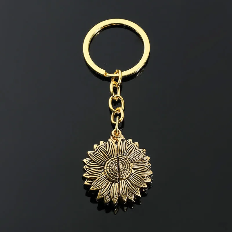 Vintage Sunflower Locket Pendant Keychain Necklace