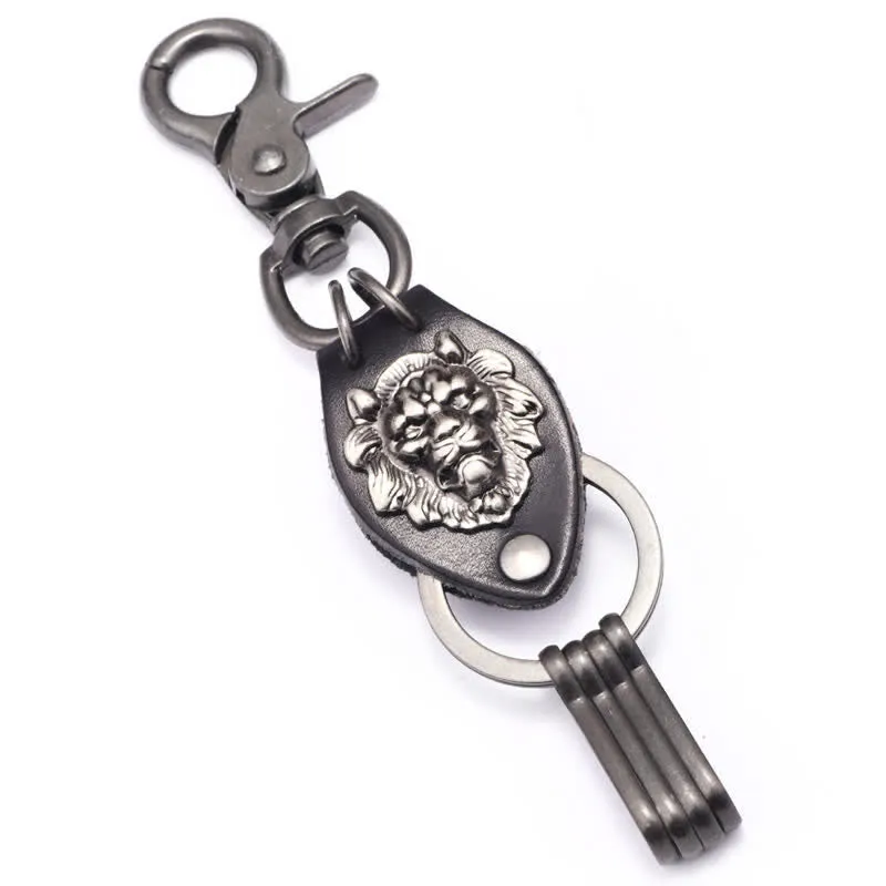 Wild West Cool Lion Head Leather Keychain