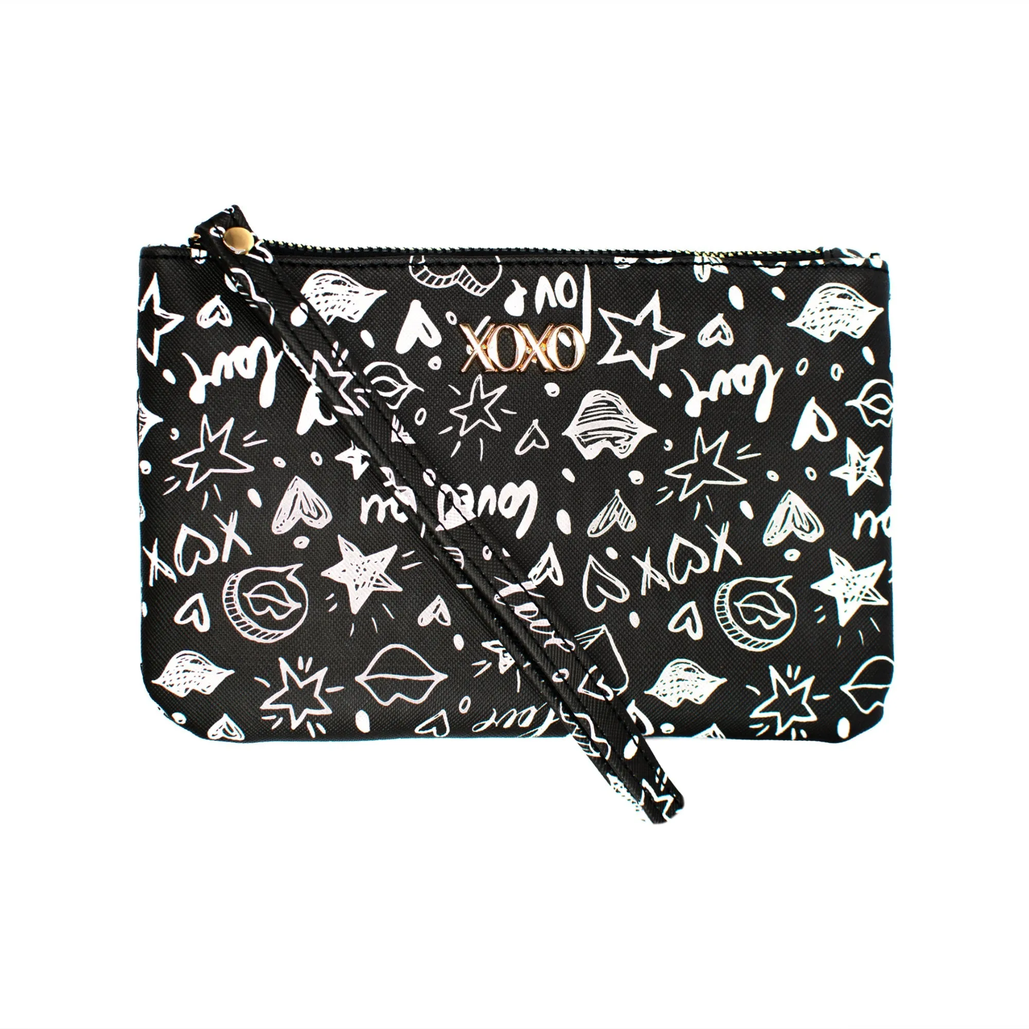 XOXO Women’s Large Black Saffiano Multifunction Solid / Patterned Wristlet