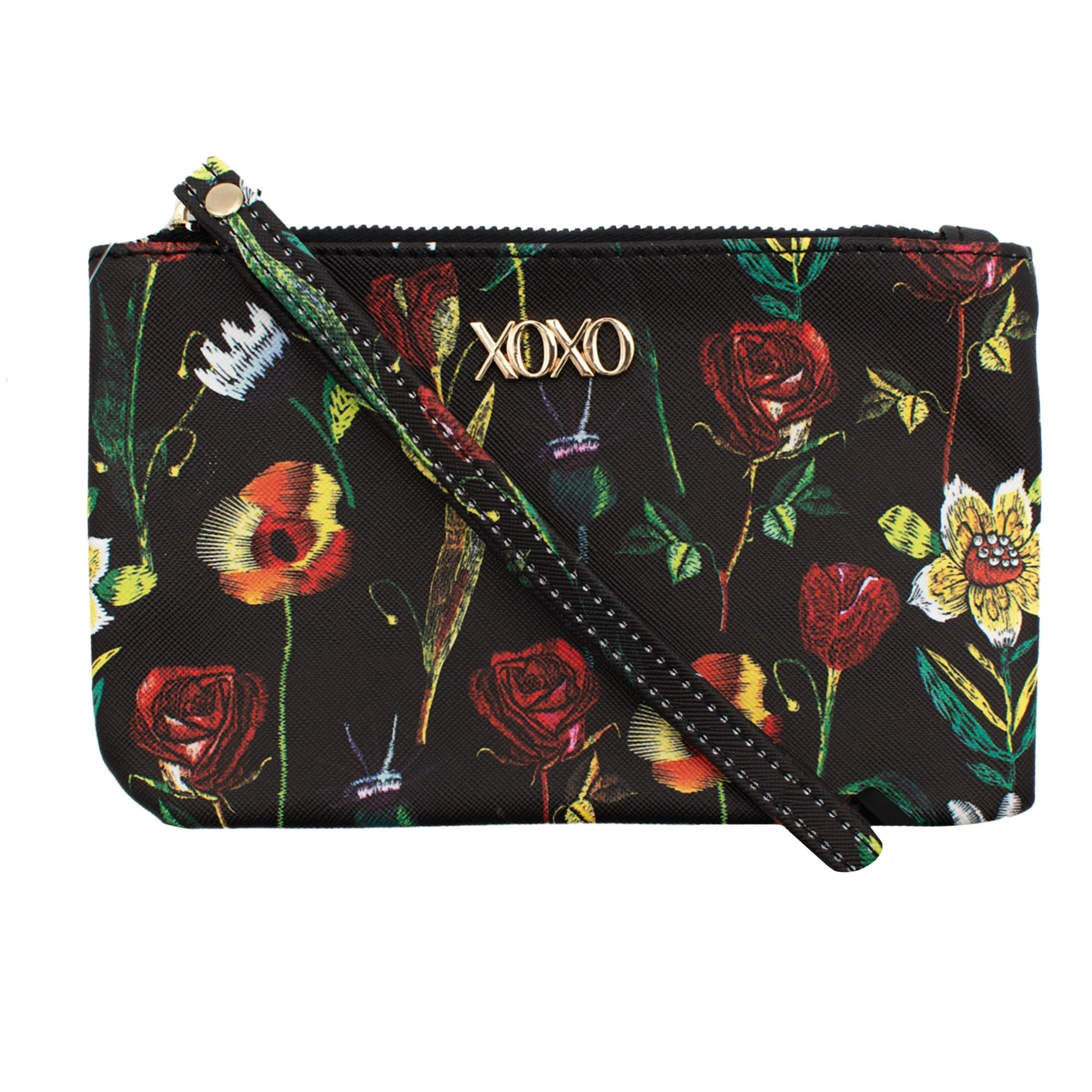 XOXO Women’s Large Black Saffiano Multifunction Solid / Patterned Wristlet