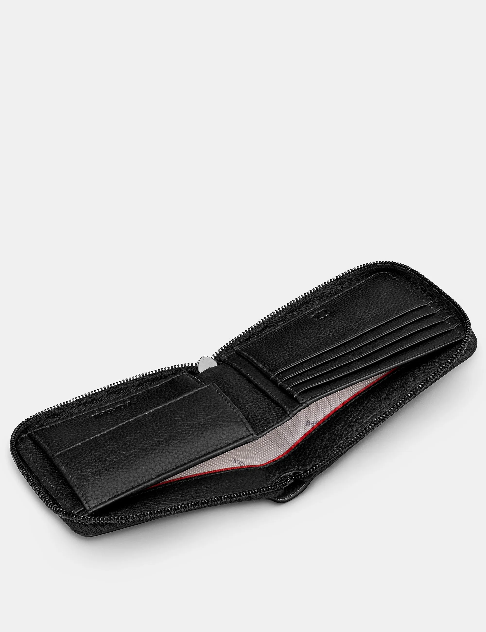 Zip Around Black Leather Wallet