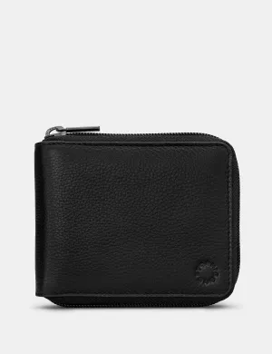 Zip Around Black Leather Wallet