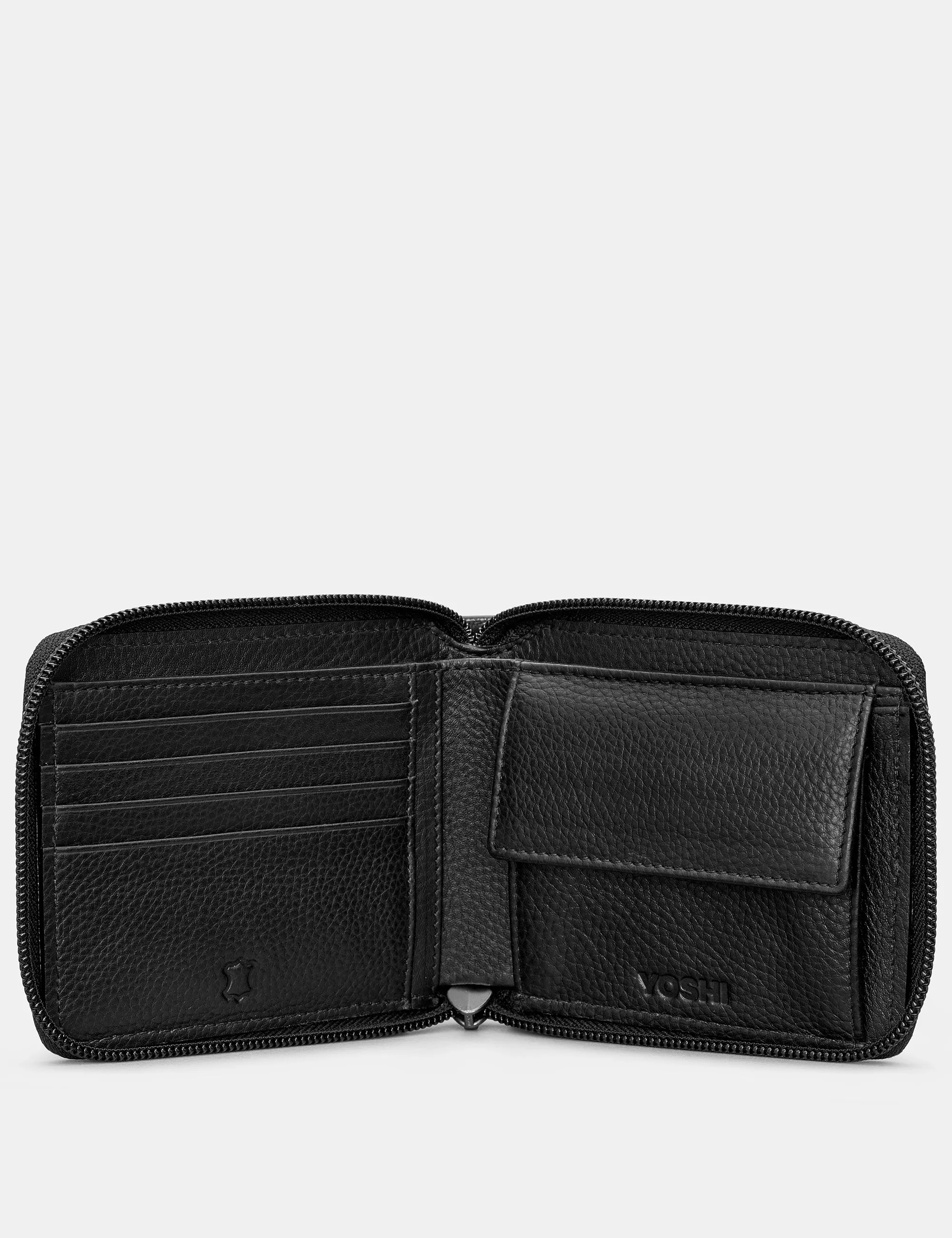 Zip Around Black Leather Wallet