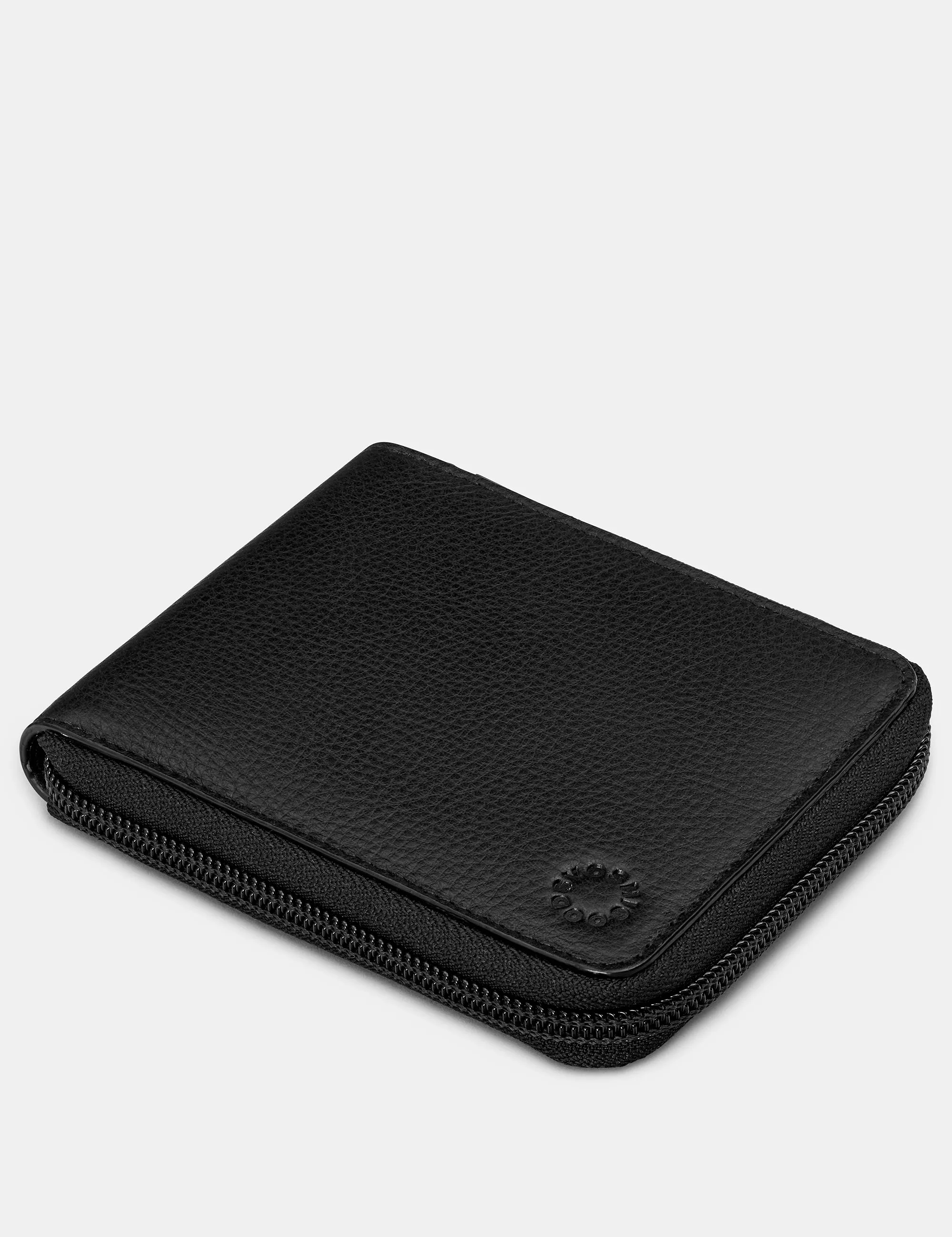 Zip Around Black Leather Wallet